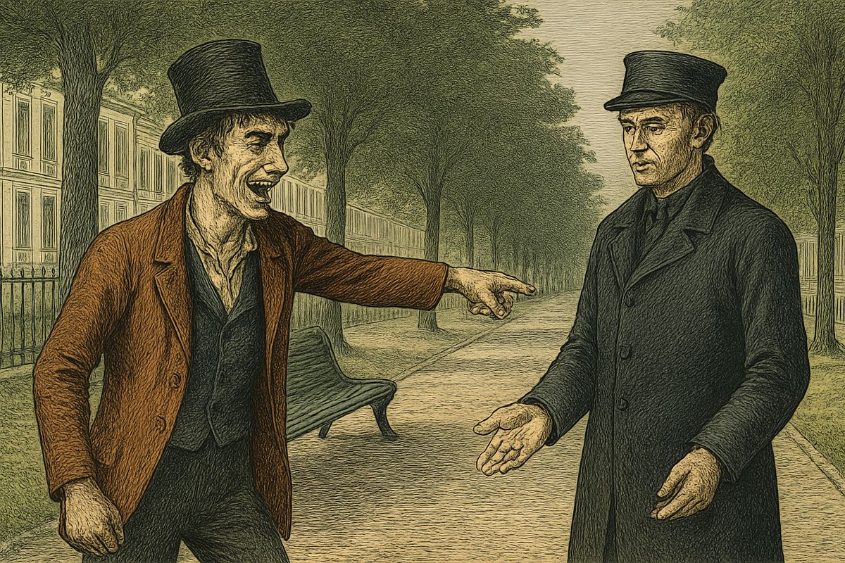 He gave the kindly policeman twenty copecks for a cab. But the girl woke and staggered off, the dandy and constable trailing after. Suddenly something stung him. 'Let him amuse himself. What is it to you?' he shouted, laughing, like a madman.