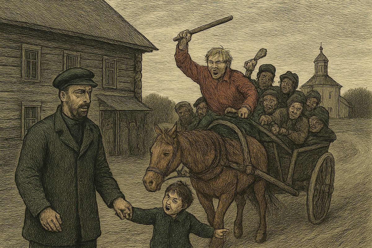 Out on the islands he drank a glass of vodka and fell asleep in the bushes. He dreamed he was seven, walking with his father past a tavern, where drunken Mikolka was flogging a thin old mare harnessed to a huge cart. 'It's my property!'
