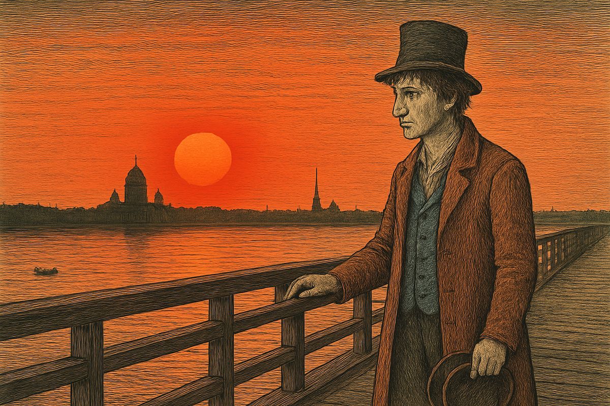 He woke drenched in sweat. Could he take an axe and split her skull? No, he could never do it. On the bridge over the Neva he felt free at last. 'Lord, show me my path; I renounce that accursed... dream of mine.'