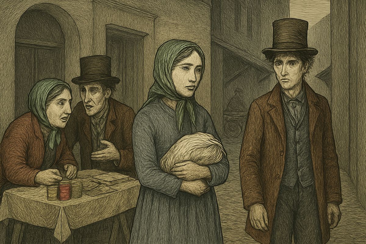 Yet for no reason he passed through the Hay Market, where he overheard Lizaveta, the pawnbroker's timid sister, promise to come round tomorrow at seven. At seven, then, Alyona Ivanovna would be alone. He went home like a man condemned.