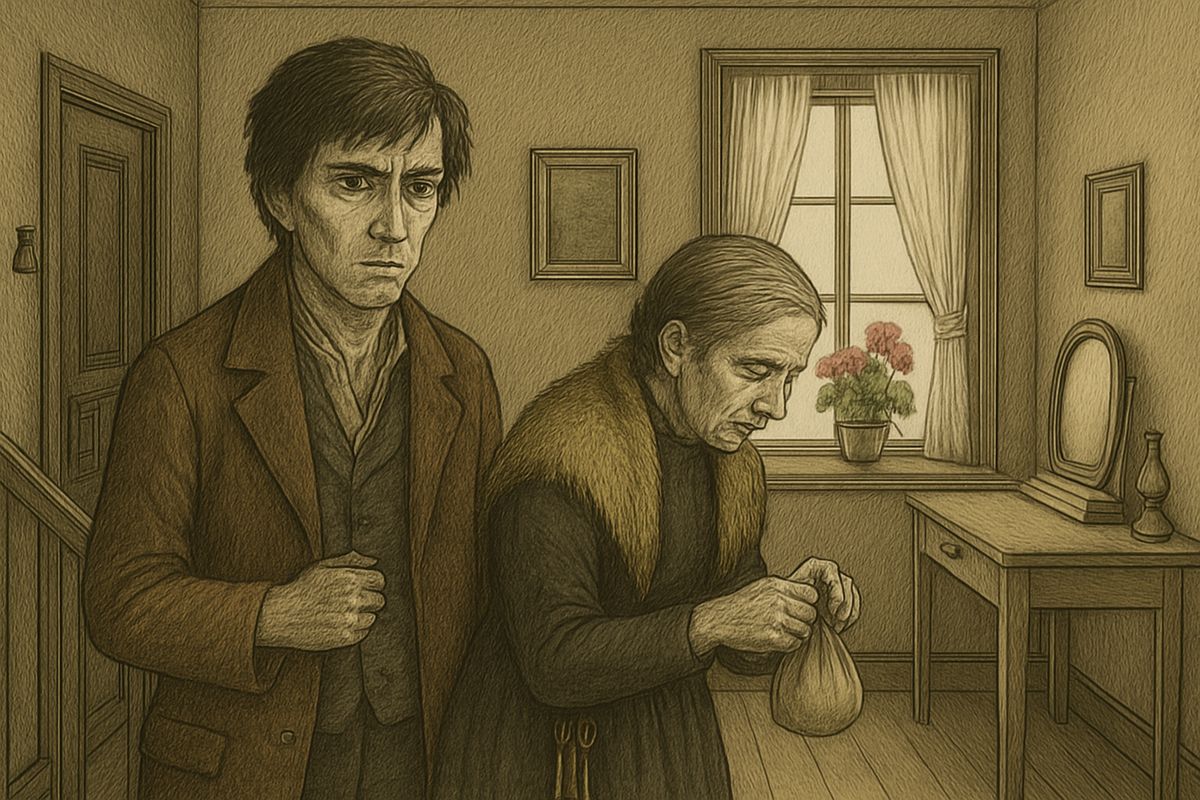 She looked at him with suspicion, but his sharp words reassured her and she took the pledge. "How he has wrapped it up!" Fumbling with the knot, she turned to the window for light, her back to him. Under his coat his numb hand closed on the axe.