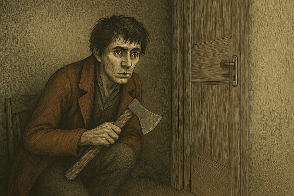 Heavy steps climbed the stairs. He slipped back and fastened the hook just as Koch began ringing and wrenching at the door. A young student joined him and noticed the hook: someone must be inside. "It's evident, e-vi-dent there's something wrong here!" They ran down for the porter.
