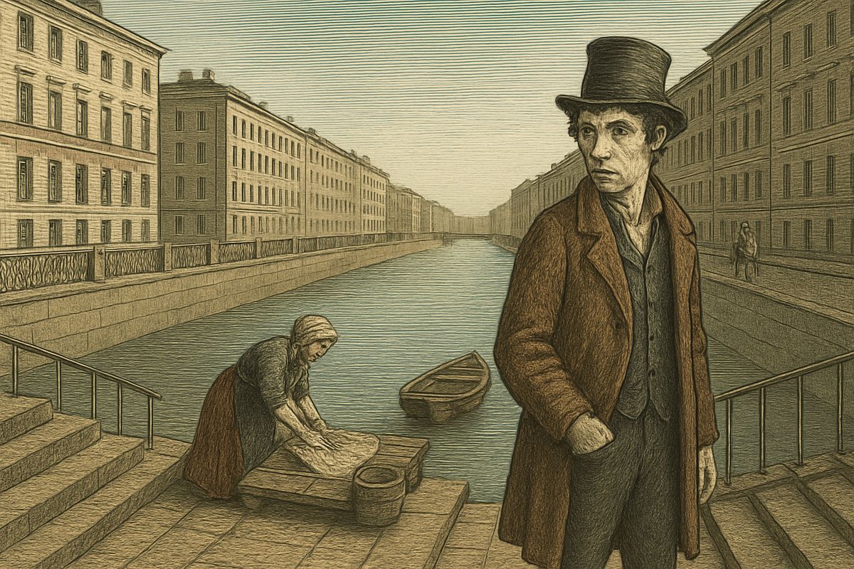 Finding his room untouched, he filled his pockets with the eight trinkets and the purse and made for the Ekaterininsky Canal. But washerwomen crowded the rafts, boats were moored everywhere, and everyone seemed to stare. And what if the little boxes floated?