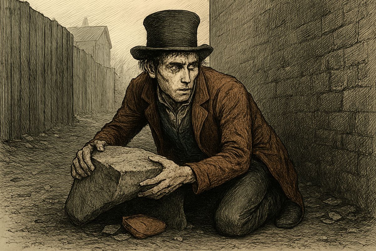 Heading for the Neva, he slipped into a deserted courtyard, heaved over a great stone and emptied his pockets into the hollow beneath. Crossing the square he laughed with relief—then stopped short. He had never even looked inside the purse he had killed for.