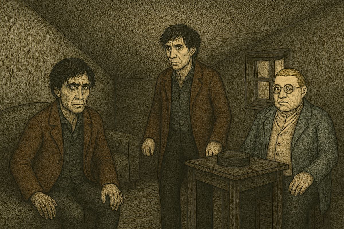 Razumihin explained that the painter Nikolay had been arrested: he had turned up with the old woman's gold ear-rings, and claimed he had found the box in the empty flat, behind the door. "Behind the door?" cried Raskolnikov in terror.