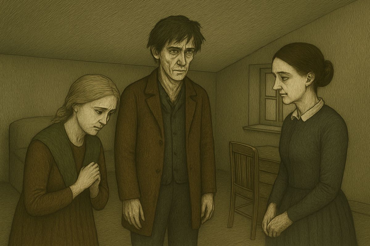 Just then Sonia came timidly in to invite him, for Katerina Ivanovna, to the funeral and the meal afterwards. He made her sit beside his mother and sister. As the ladies left, Dounia gave her a grave, courteous bow.