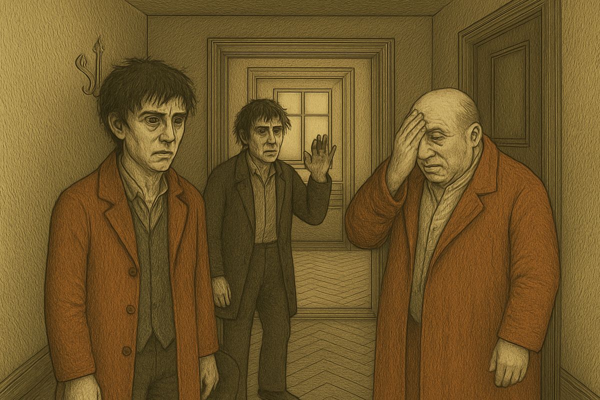 At the door Porfiry set a trap: had Raskolnikov seen the painters? They had only been there on the day of the murder. Raskolnikov said he remembered no painters. Razumihin protested, and Porfiry slapped his forehead: "I have muddled it!"