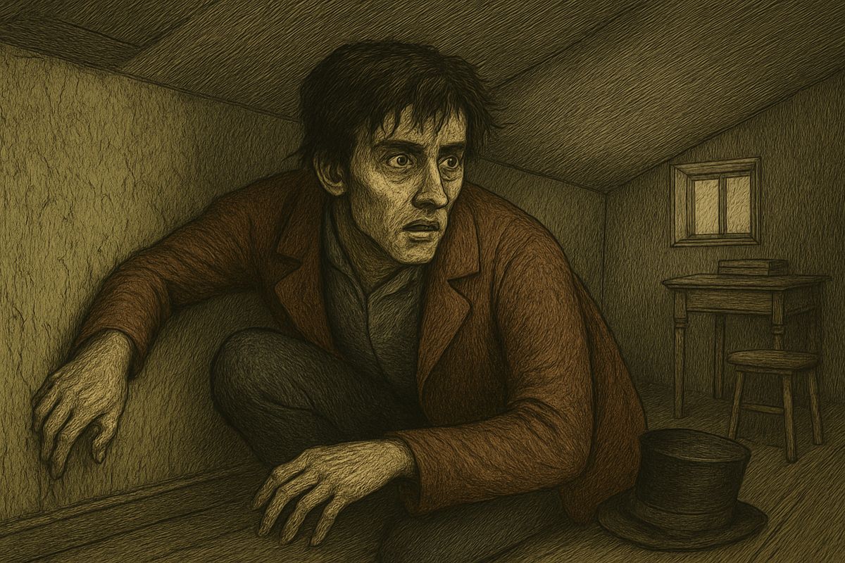 Just outside Bakaleyev's, Raskolnikov was seized by a sudden fear that some chain or scrap of wrapping had been left behind. He ran home soaked with sweat, fastened the latch, and felt in every crack of the hole under the wallpaper. There was nothing.