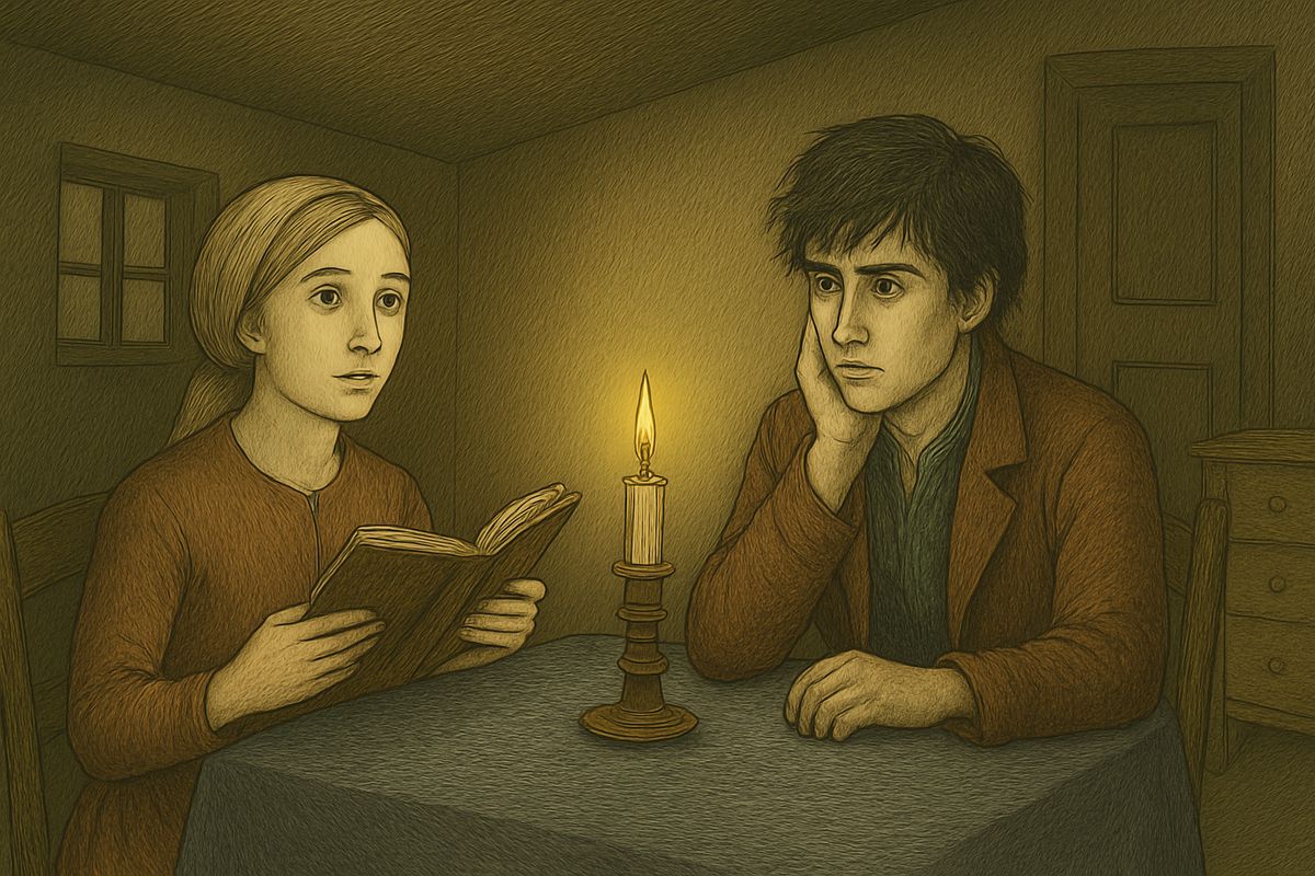 He found the New Testament Lizaveta had brought her and made her read him the raising of Lazarus. Her voice rang like a bell as she trembled with hope that he too would believe. The murderer and the harlot read the eternal book together.