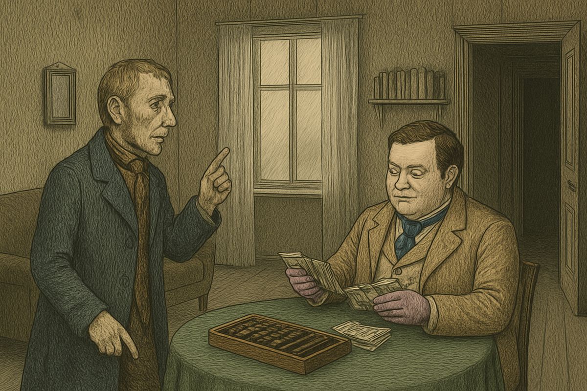 Luzhin sat counting banknotes while Lebeziatnikov lectured on communes and free marriage. Luzhin sniggered, then abruptly asked him to fetch the dead man's daughter, Sonia, and to stay as witness. 'There's no knowing what you might imagine.'