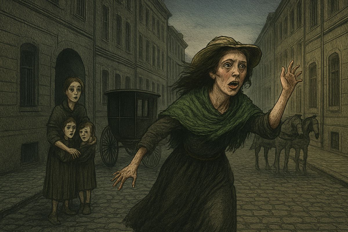 Sonia ran home sobbing, and the landlady threw the whole family out on the day of the funeral. Leaving Polenka with the little ones, Katerina Ivanovna ran wailing into the street. 'We will see whether there is justice on earth!'