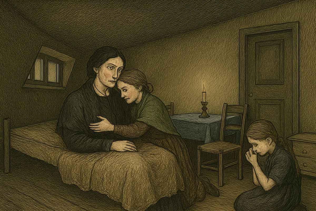 When a policeman approached, the children fled. Katerina chased them, fell, and coughed blood. Carried into Sonia's room, she raved of generals and girlhood songs. “Enough! It's over! Farewell, poor thing!” She died in Sonia's arms.