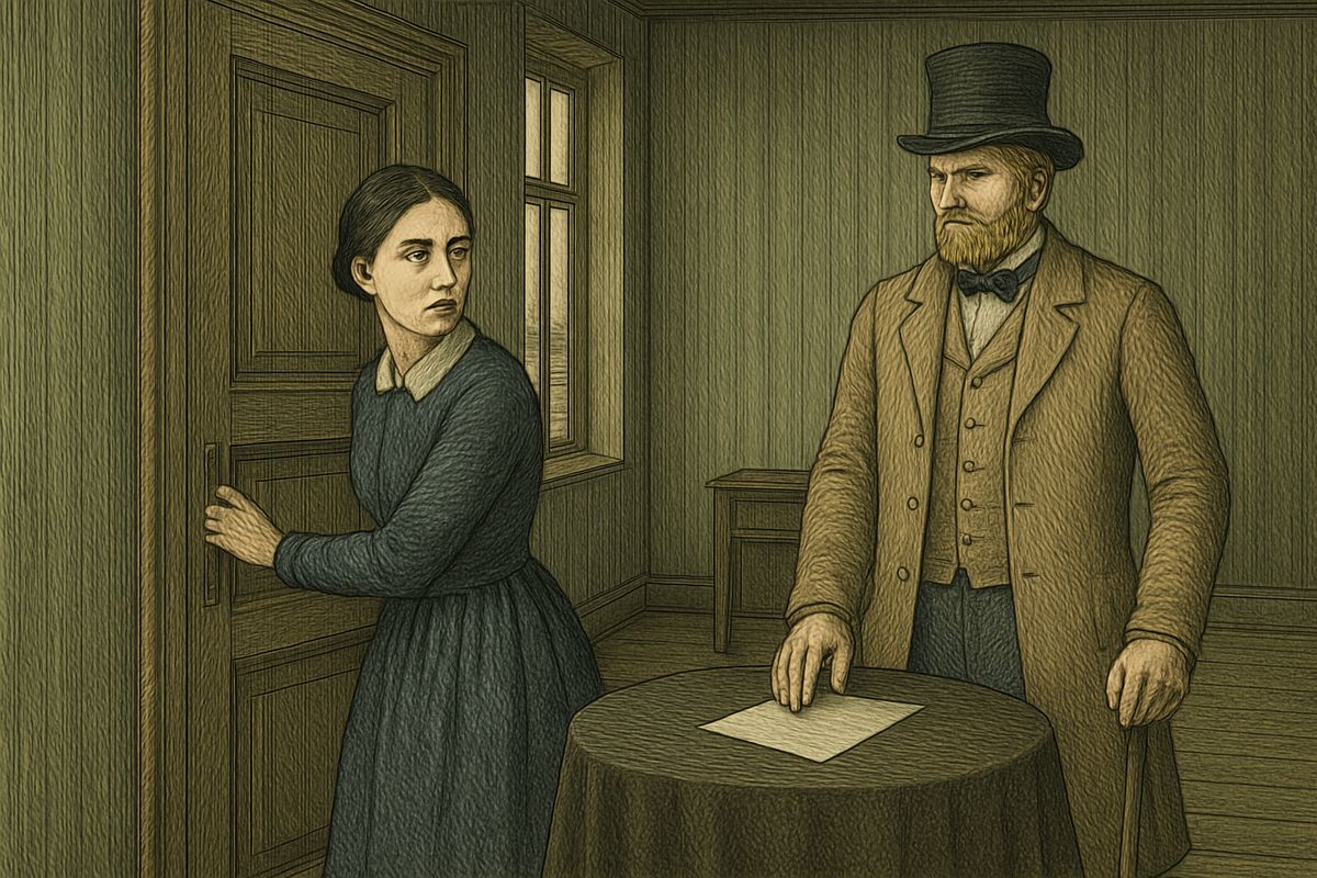 In his lodgings Svidrigaïlov showed her the chair where he had listened at Sonia's door, and said it plainly: “He is a murderer.” Dounia cried that it was a lie and ran for the door, but it was now locked.