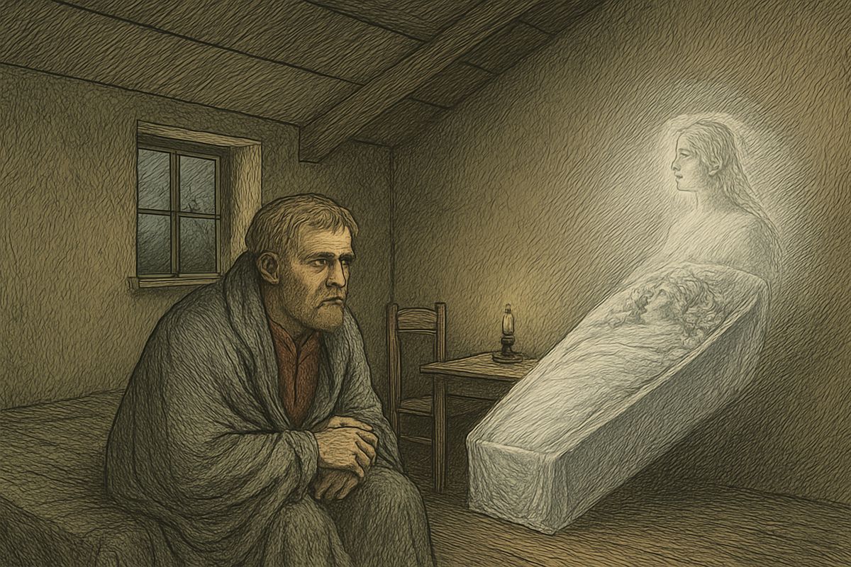 He took a tiny, filthy room in the Adrianople hotel and lay feverish. He dreamed of a house full of flowers, and in the middle a coffin: a girl of fourteen who had drowned herself because of an insult. He knew that girl.