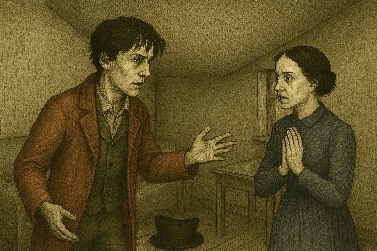 Dounia was waiting, and one look told him she knew. He admitted he had nearly drowned himself but was too proud. When she spoke of atoning for his crime, he flared up: “Crime? What crime?” Killing a vile old pawnbroker was only a clumsy failure.