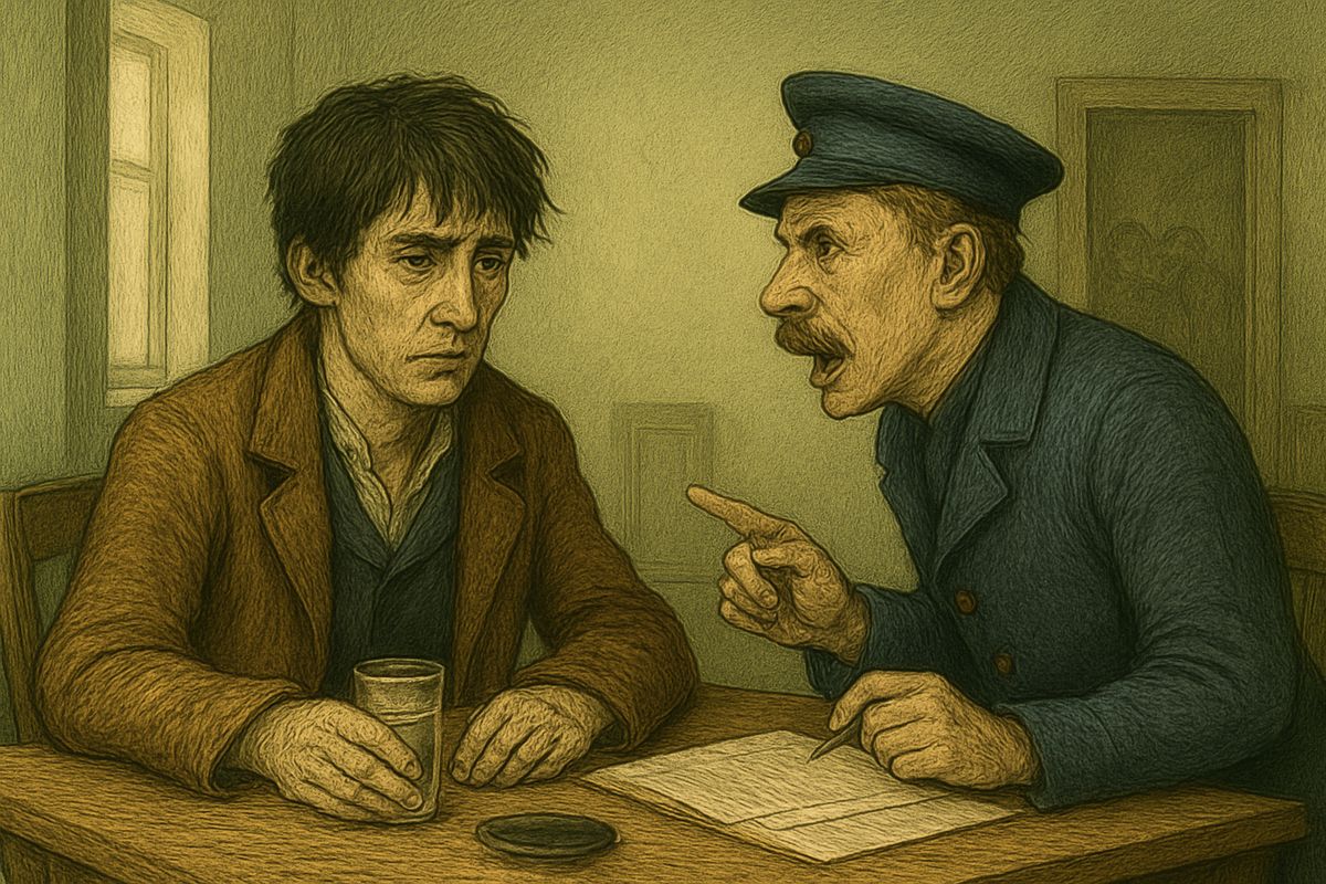 He pushed away the water they brought him. White-lipped, he spoke softly and brokenly, but clearly: 'It was I killed the old pawnbroker woman and her sister Lizaveta with an axe and robbed them.' Ilya Petrovitch's mouth fell open, and people came running from every side. Raskolnikov said it again.