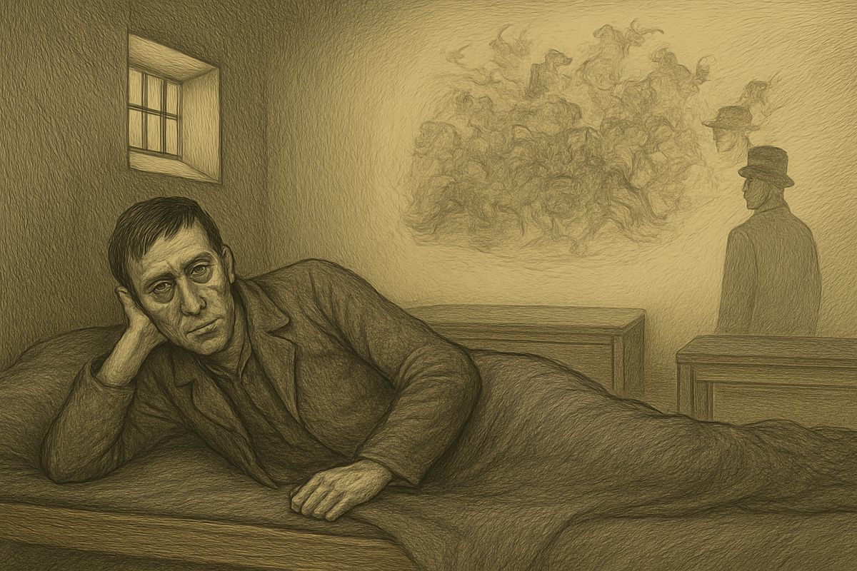 It was not prison but his wounded pride that broke him, and he fell ill. In the convict hospital he dreamed of a plague from Asia that drove men mad, each sure he alone had the truth, until whole cities tore one another apart.