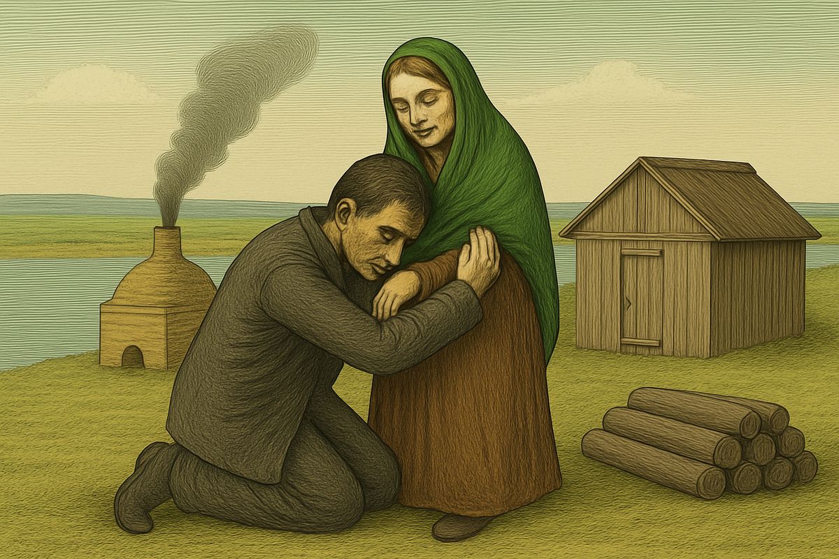 One bright spring morning by the river, Sonia, still pale from illness, sat quietly beside him. Suddenly he was at her feet, weeping, arms round her knees, and she understood. Seven years still lay ahead. That night her New Testament lay under his pillow.