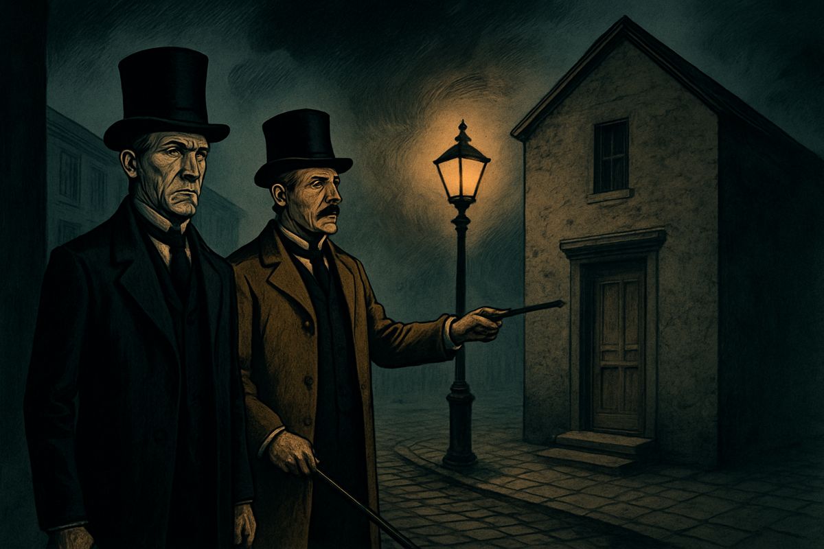Mr. Utterson the lawyer was a dry, unsmiling man, strict with himself yet slow to judge others, and his Sunday walks with his cousin Richard Enfield, a lively man about town, were the jewel of his week. One Sunday, in a cheerful little by-street, Enfield lifted his cane at a grim, windowless building. "Did you ever remark that door?"