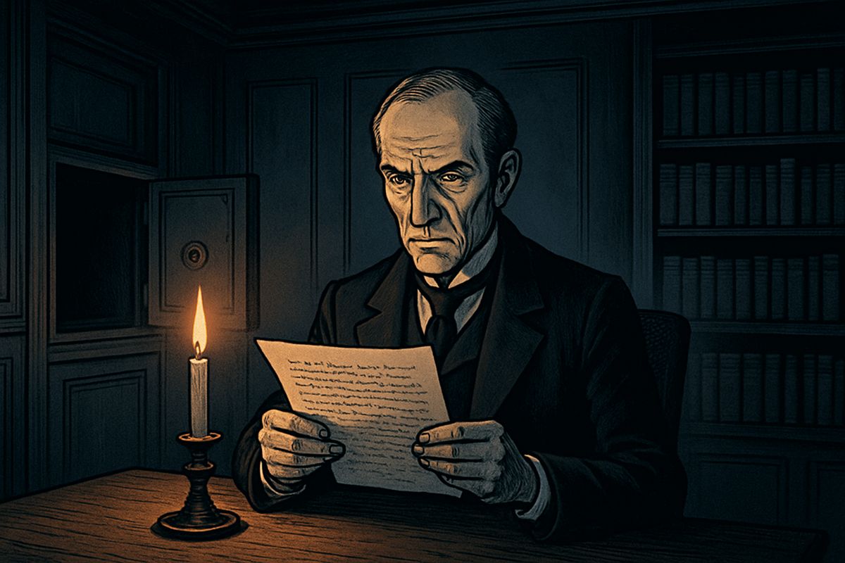 That night Mr. Utterson took Dr. Jekyll's will from his safe and read it by candlelight. Everything was to go to 'Edward Hyde', even if Jekyll simply had a 'disappearance'. Now the name had the face of a fiend. 'I thought it was madness,' he said, 'and now I begin to fear it is disgrace.'