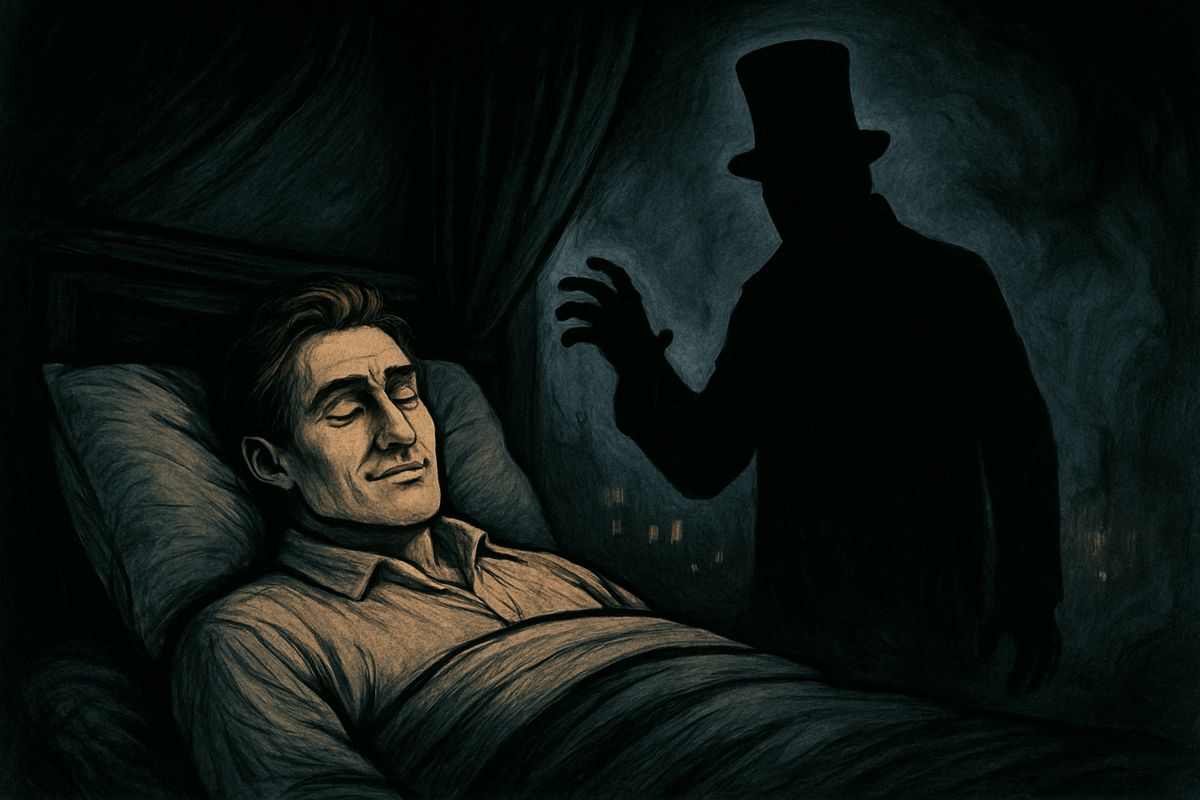 Utterson lay awake all night. In his dreams a figure trampled a child in the lamplit streets, then stood by Jekyll's bed and called him to rise and obey. The figure never had a face. Utterson had to see it, so he began to watch the door at every hour. 'If he be Mr. Hyde,' he thought, 'I shall be Mr. Seek.'