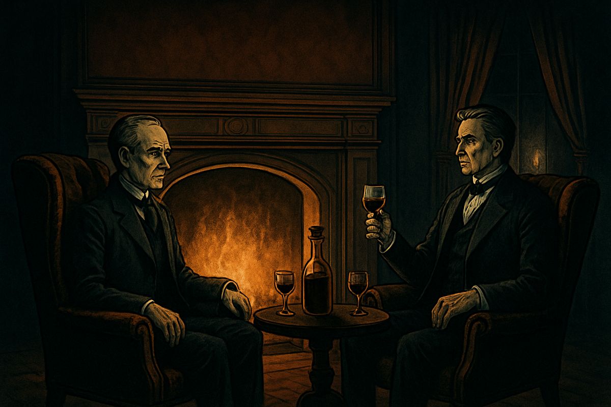 A fortnight later, Jekyll gave one of his pleasant dinners, and Utterson stayed on by the fire after the other guests had gone. When the lawyer raised the will, Jekyll laughed it off and mocked that 'hide-bound pedant' Lanyon. But at Hyde's name his handsome face went pale to the lips. "The moment I choose," he insisted, "I can be rid of Mr Hyde."