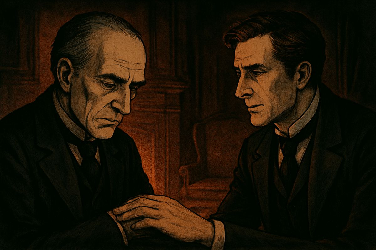 Jekyll begged his friend to let the matter sleep. Then, as Utterson rose to go, he laid a hand upon his arm: if he were ever taken away, would Utterson bear with Hyde and get him his rights? "I only ask for justice." The lawyer could never like the man, but he heaved a sigh and said, "I promise."