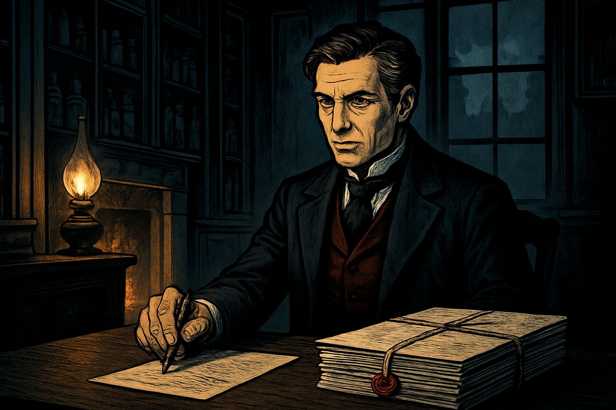 Soon Hyde came even in sleep, and only the drug held Jekyll's face. Then the salt ran out; new batches failed, for the first had held some unknown impurity. With the last powder, Jekyll wrote his confession as Hyde closed in. "Here then, as I lay down the pen, I bring the life of that unhappy Henry Jekyll to an end."