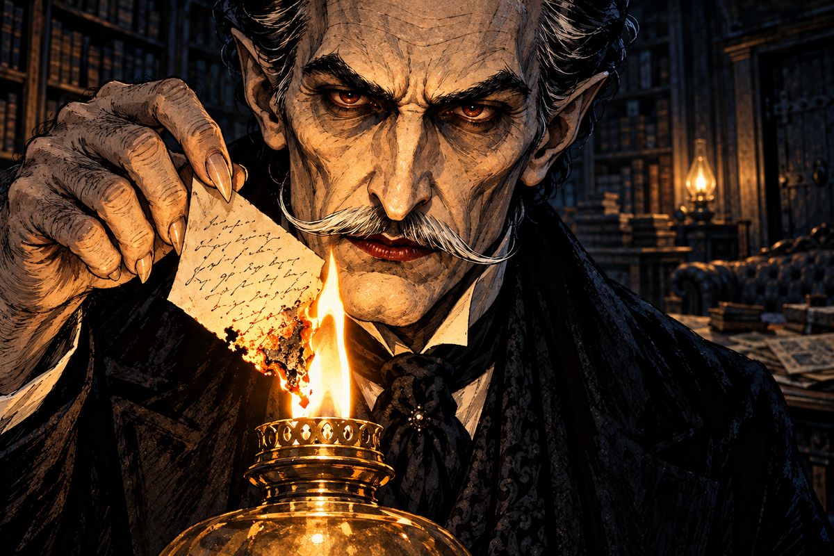 On 28 May Jonathan threw two secret letters and a gold piece to the Szgany camped in the courtyard. That night the Count brought them back and burned his shorthand letter to Mina. 'It is not signed. Well! so it cannot matter to us.'
