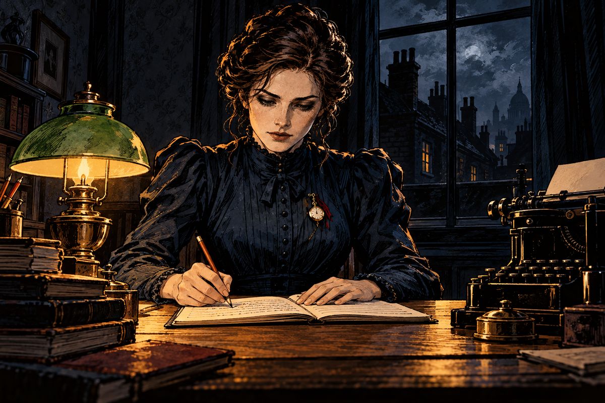 In London, Mina Murray, Jonathan's fiancée and an assistant schoolmistress, practised shorthand and typewriting late each night so she could help him after their marriage. She wrote to her dearest friend Lucy that Jonathan would be home within a week.
