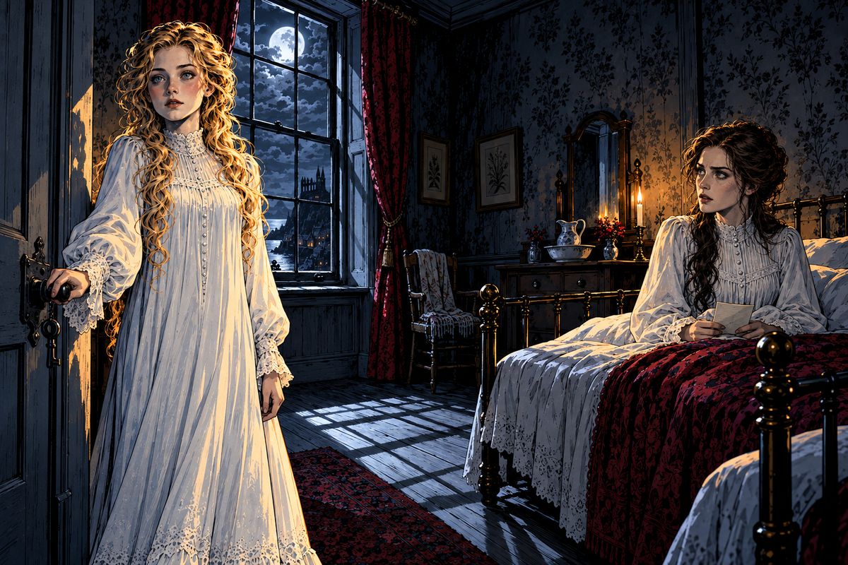 Mina had no news from Jonathan for weeks, only one short line from Castle Dracula saying he was starting home. It did not read like him. Meanwhile Lucy had begun sleepwalking again, so Mina locked their door each night, and in her sleep Lucy searched the room for the key.