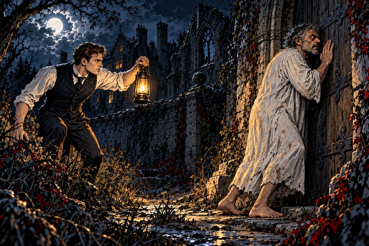 That night Renfield escaped from Dr Seward's asylum and climbed the wall into Carfax. Seward found him pressed against the ironbound chapel door, where the boxes now lay. "I am here to do Your bidding, Master," he whispered. It took several men to drag him back to the padded room.