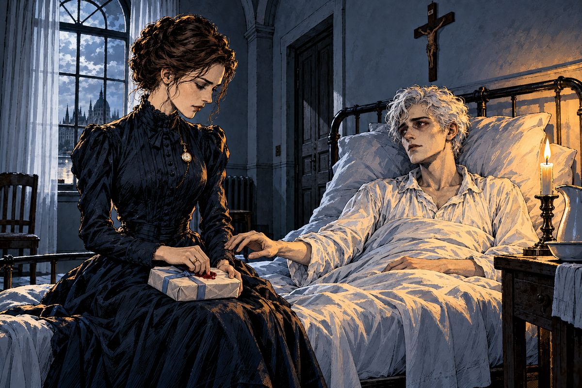 That afternoon a chaplain married them at Jonathan's bedside. Afterwards Mina wrapped the journal in white paper, tied it with blue ribbon and sealed the knot with wax and her wedding ring, a sign that they would trust each other all their lives.