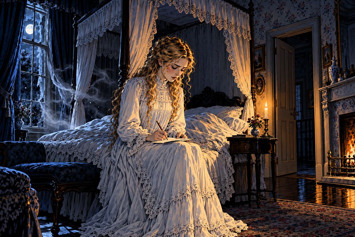 As the wolf withdrew, a myriad of specks whirled in like dust. The maids, given wine to steady their nerves, lay drugged with laudanum. Alone with her dead mother, Lucy wrote down everything and hid the paper in her breast: 'Good-bye, dear Arthur.'
