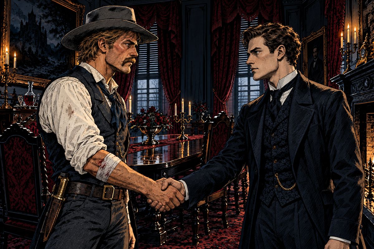 Quincey Morris gave his blood without a question. Afterwards he told Seward of a Pampas mare drained in one night by a vampire bat, and guessed four strong men had bled for Lucy. Then he held out his hand: 'Count me in.'