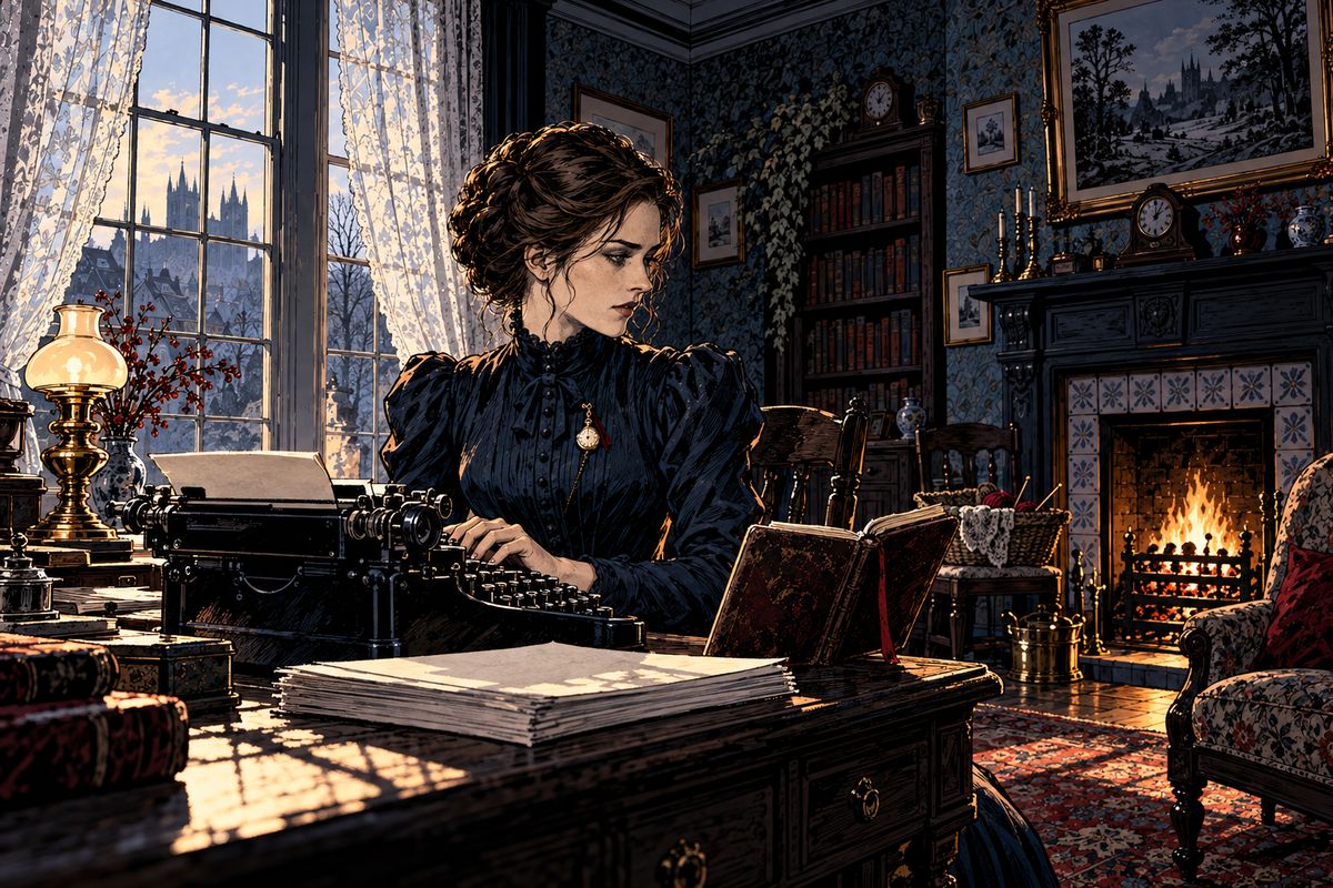Back home in Exeter, Mina at last read Jonathan's journal from abroad, horrified. True or only fever, she could not tell. Meaning to be ready if a solemn duty ever came, she sat at her typewriter and began copying out every page.