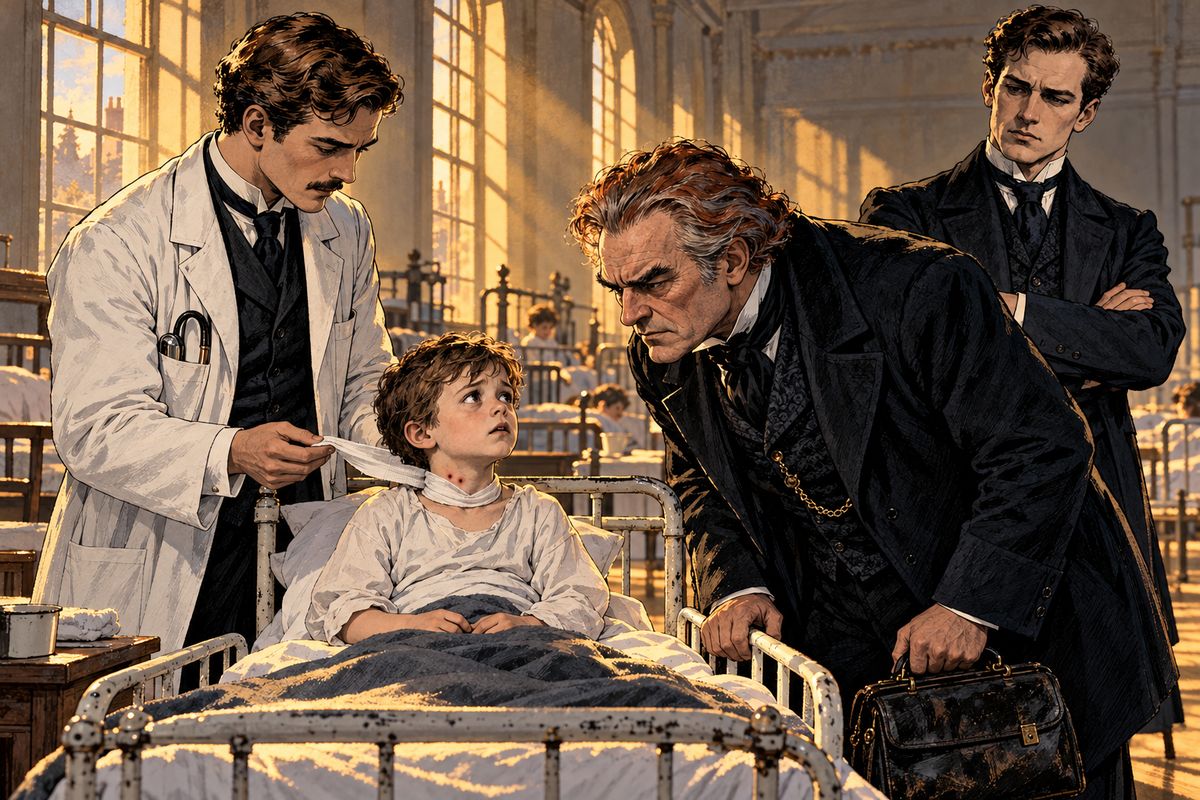 Van Helsing meant to prove, not argue. At the North Hospital, Dr Vincent showed him and Seward two small wounds on a little boy's throat, just like Lucy's. The child was mending, yet begged to go and play with the 'bloofer lady'.
