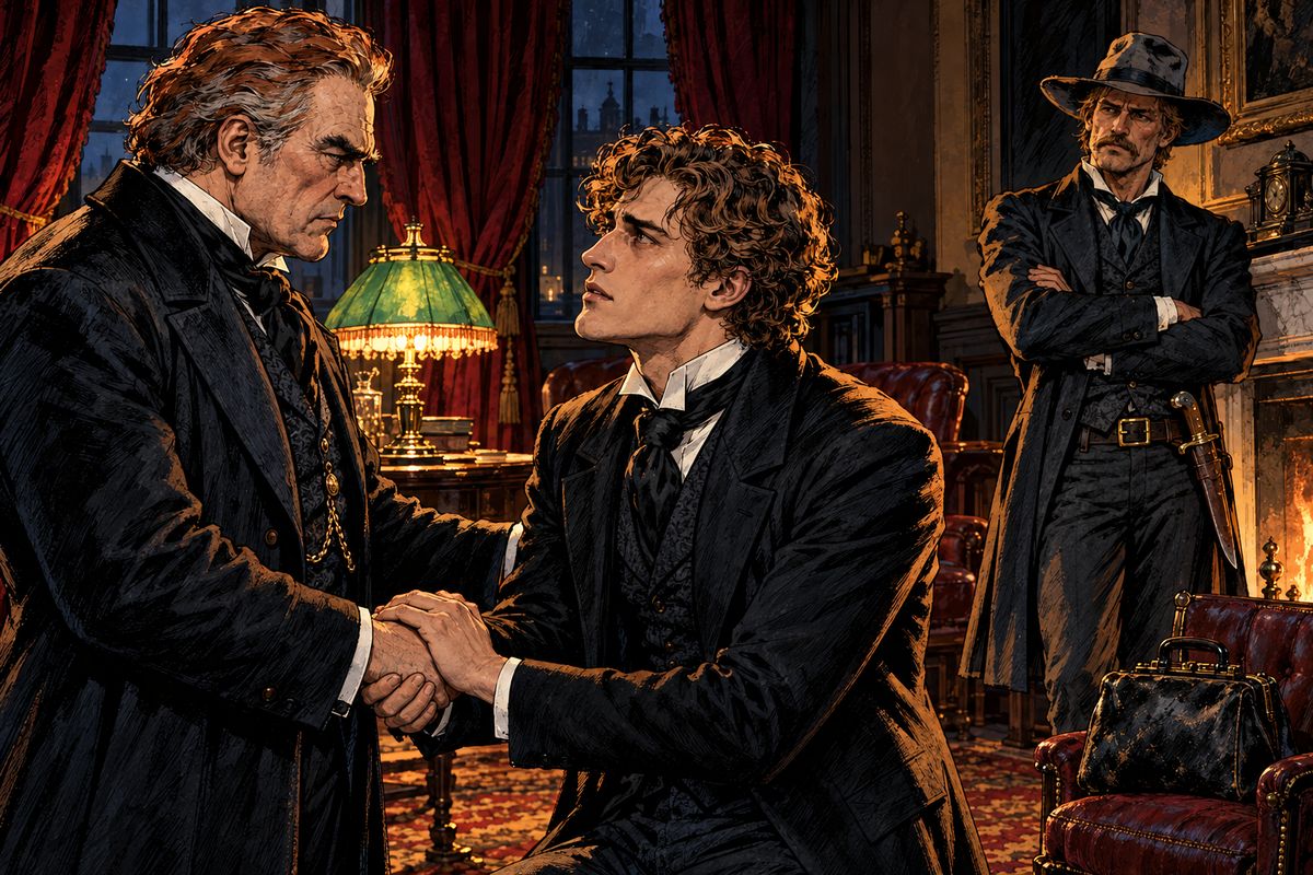 Van Helsing wanted Arthur to see for himself. At the Berkeley Hotel he said he meant to open Lucy's coffin. Arthur rose in fury, until the Professor spoke of the blood he had given her too. 'At least I shall go with you and wait.'