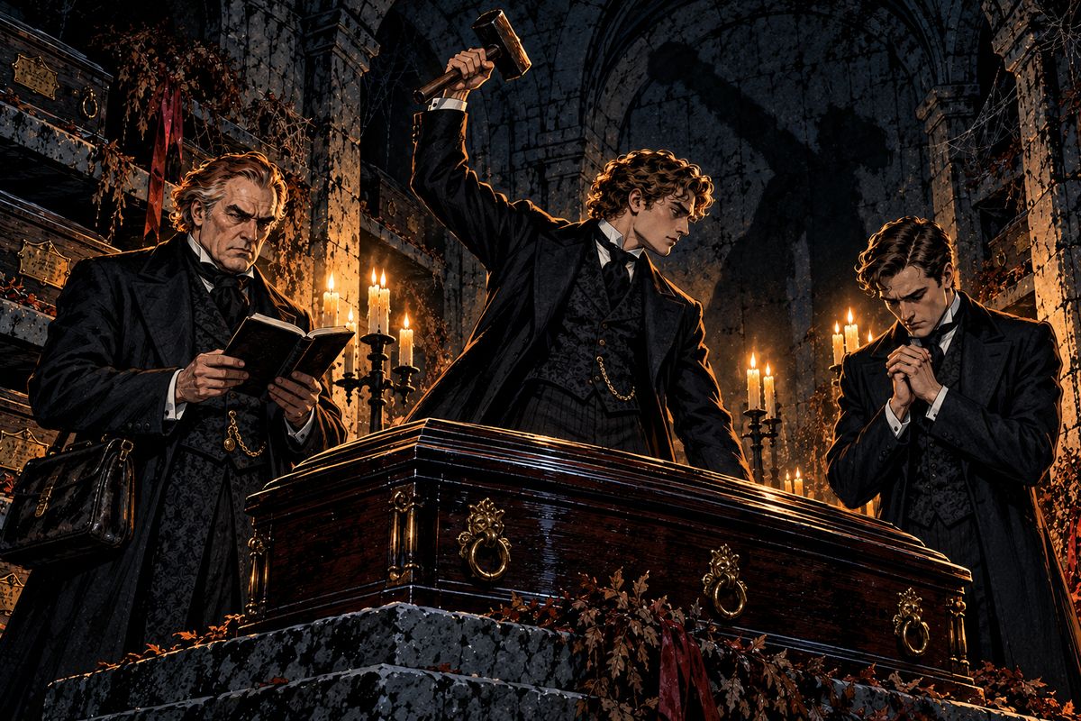Next afternoon they returned with candles and a leather bag. The stake would free her soul, Van Helsing said, and the hand that loved her best should strike. Arthur stepped forward, pale as snow, and as the prayer was read, struck without faltering.