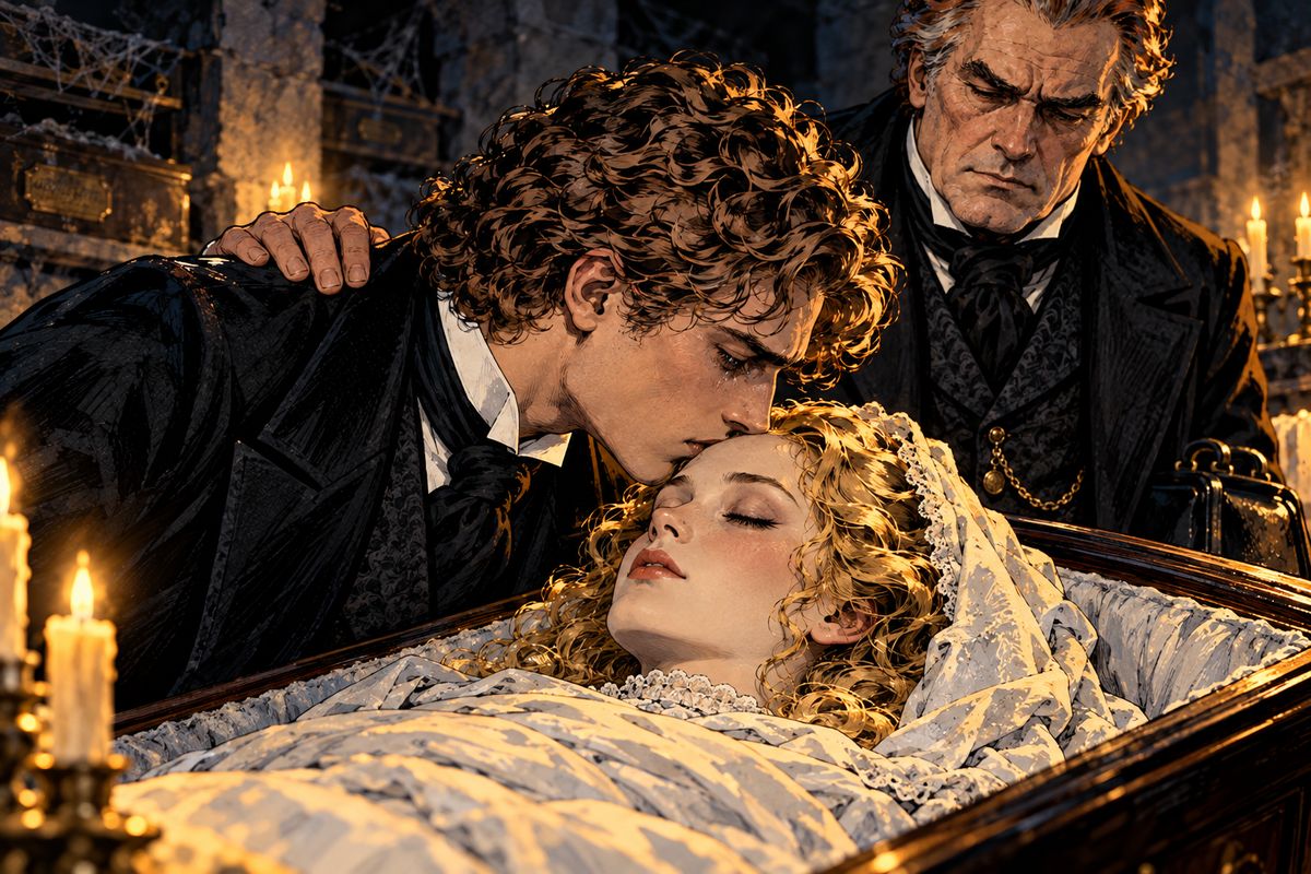 At last the body lay still, and the hammer fell from Arthur's hand. The cruel Thing was gone; Lucy lay as she had been in life, sweet and at peace. 'And now, my child, you may kiss her,' said Van Helsing, and Arthur did.