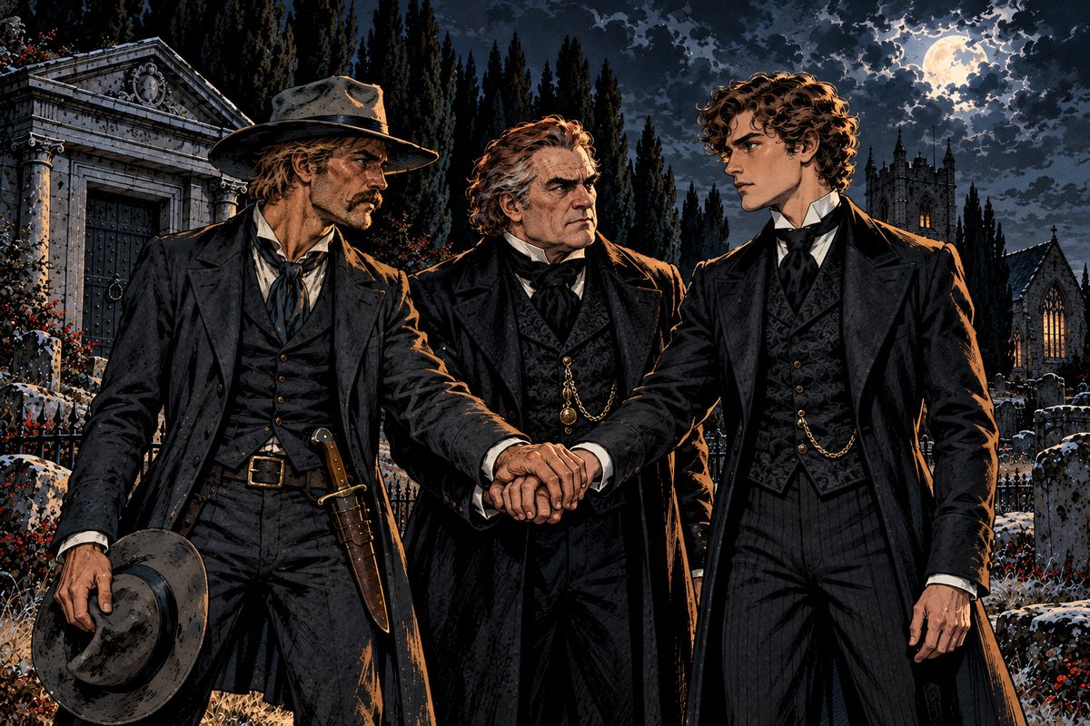 Outside in the sunshine, Van Helsing told them their hardest task was done, but a greater one remained: to find the author of all their sorrow and stamp him out. Arthur, Quincey and Seward each took his hand, and the vow was made.