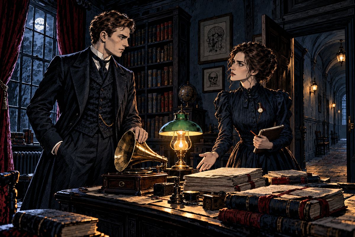 Mina came to Seward's asylum and found him keeping his diary of Lucy's last weeks on a phonograph. He could not bear to let her hear it, until she showed him the diaries she had already typed. Then he handed over the wax cylinders.