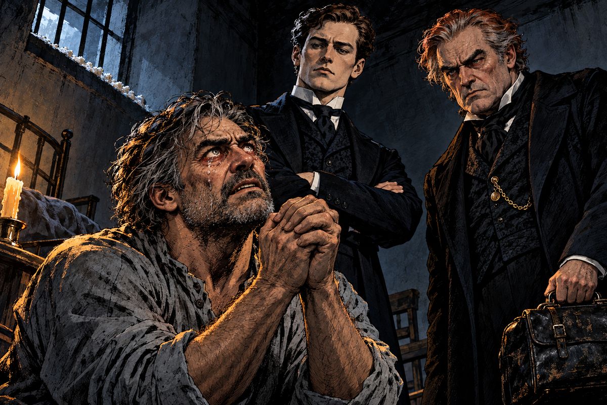 As the men set off for Carfax, Renfield begged to see them. Weeping on his knees, he pleaded to be let out that night to save his soul. Seward refused. 'Bear in mind, later on, that I did what I could to convince you tonight.'