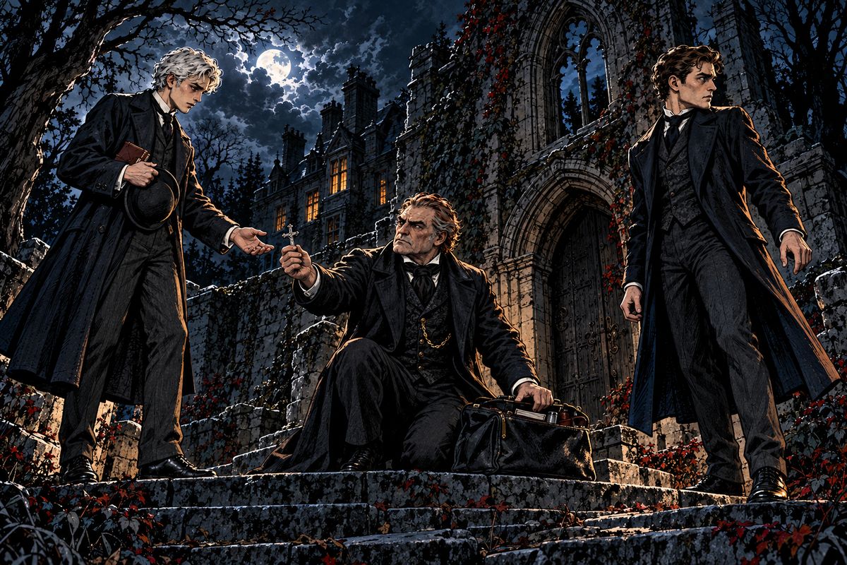 On the night of 1 October the men set out to search Carfax, leaving Mina safely behind. On the dark porch Van Helsing handed out their arms. 'Our enemy is not merely spiritual,' he warned. 'He has the strength of twenty men.'