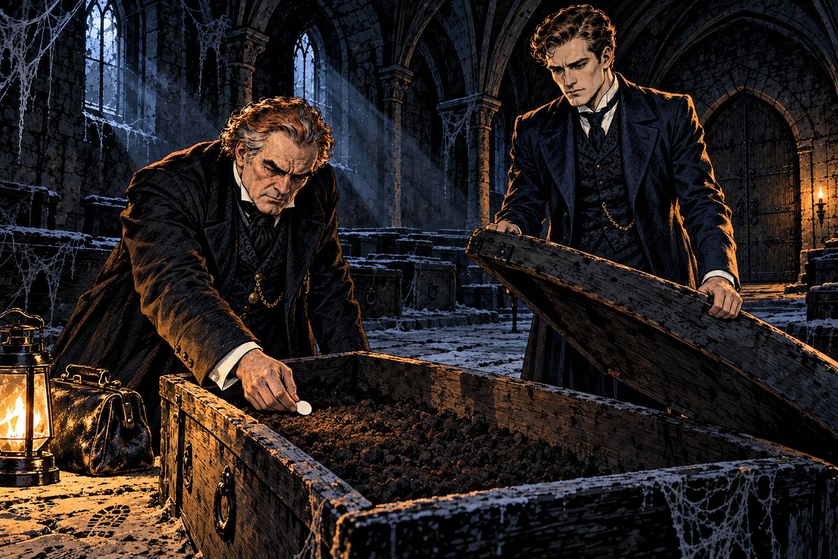 At Carfax Van Helsing unscrewed each great box, laid a piece of the Host on the musty earth and sealed it again. 'We make it more holy still,' he said. The boxes looked untouched, but the Count could never rest in them now.