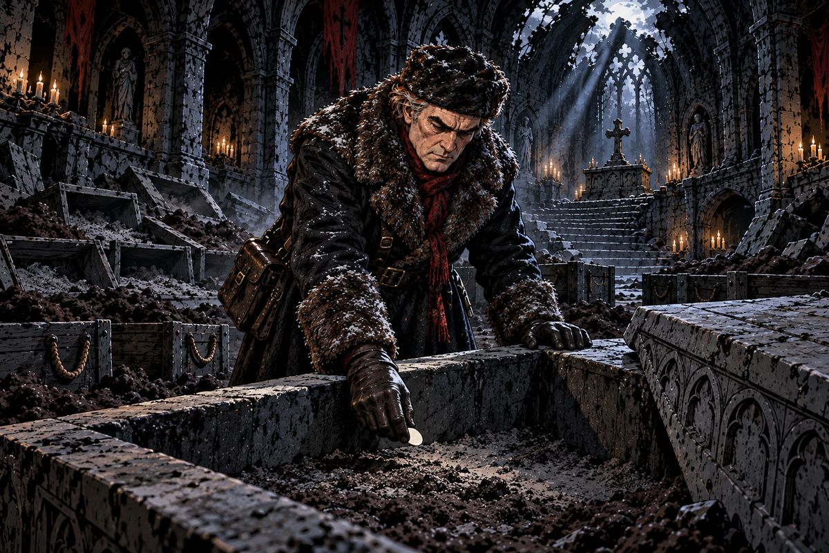 He found all three sisters and did his dreadful work. Each face grew peaceful before crumbling into the dust of centuries. The greatest tomb, carved DRACULA, was empty. Van Helsing laid the Host inside, so the Count could never rest there, and sealed the castle.