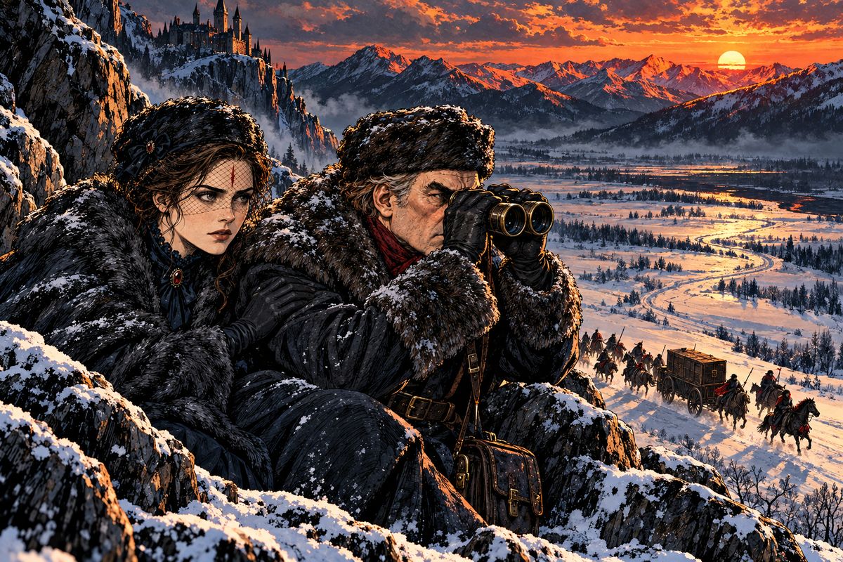 Van Helsing led Mina down to a hollow in the rocks. Below, the Szgany galloped with the great chest, pursued by Seward and Quincey from the south and Jonathan and Godalming from the north. 'They are racing for the sunset,' said Van Helsing.