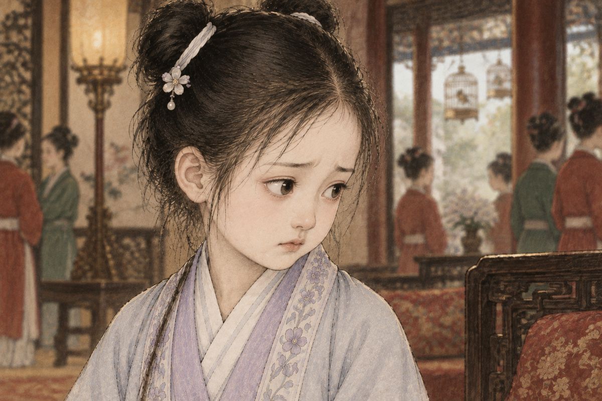 Baoyu asked her name, found she had no courtesy name, and gave her one: 'Pinpin', Frowning Beauty. A book said a black stone called dai could paint eyebrows, he explained, and her brows always seemed slightly knit. Tanchun laughed that he had made it up. Daiyu said nothing, her delicate brows drawn together.