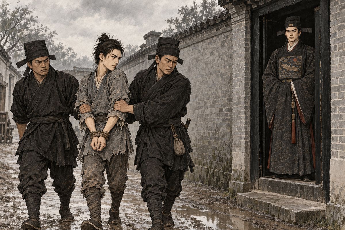 Yucun protested that a life was at stake, then bowed his head and took the gatekeeper's advice. He bent the law, let Xue Pan go free, paid the Feng family burial silver, and wrote to Jia Zheng and Wang Ziteng that 'your nephew's affair is settled'. Fearing the gatekeeper would talk of his poor days, he later found a fault and exiled him far away.