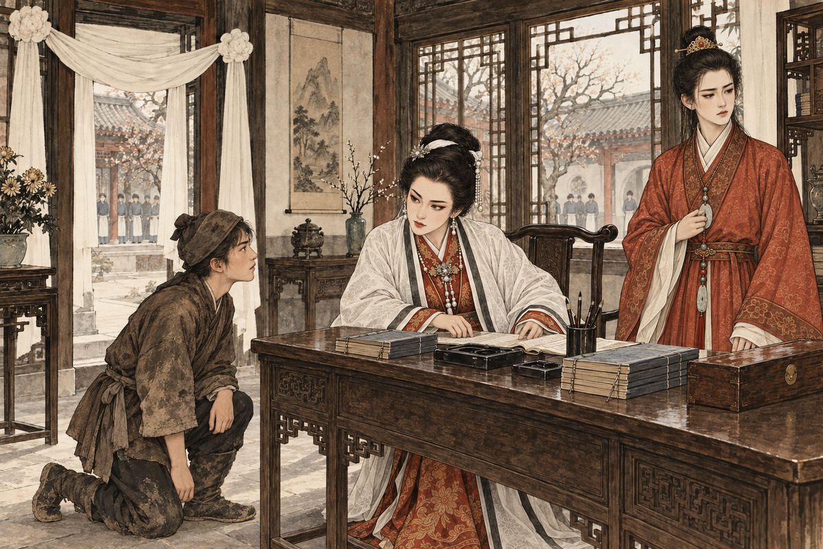 While Baoyu and Qin Zhong were teasing Xifeng about the tallies, Zhao'er arrived from Suzhou. Lin Ruhai had died on the third day of the ninth month, and Jia Lian was taking Daiyu to bury him, returning at the year's end. "Your cousin Lin will be living with us for good now," Xifeng told Baoyu, who sighed, picturing Daiyu weeping.